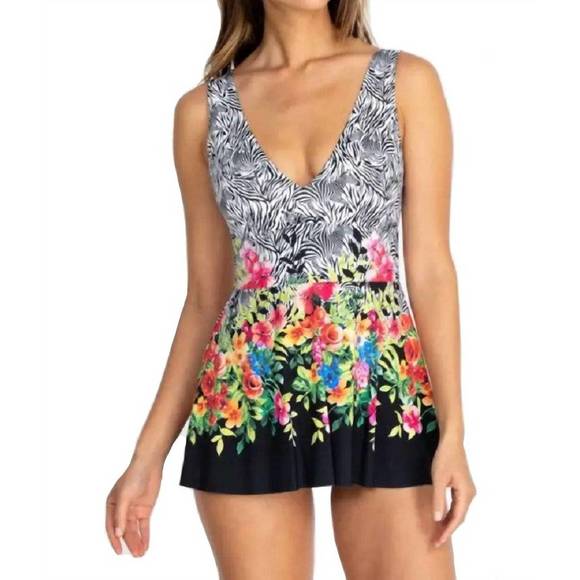 NEW JOHNNY WAS rose skirted one piece in multi - Picture 1 of 3